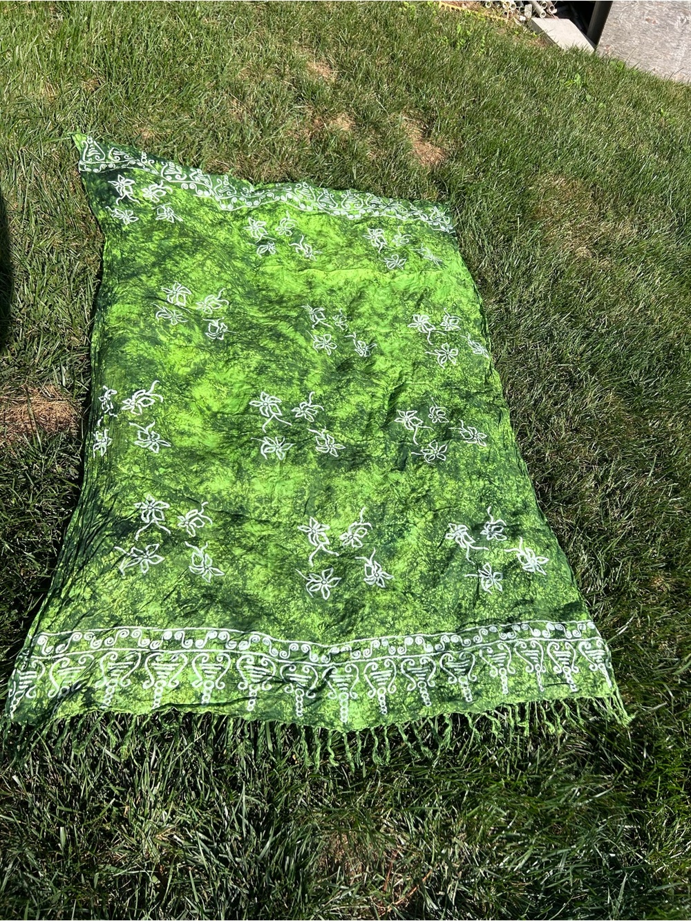 Rama green tie dye whimsy scarf beach hippy summer art spring tassel boho